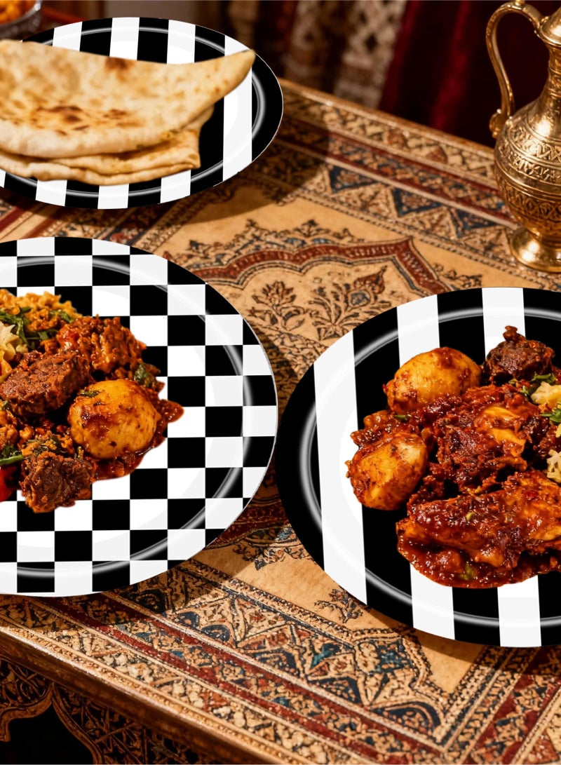 HomarKet 200 Pcs Disposable Paper Plates and Napkins,25 Guest Party Supplies Dinnerware Set Include Scalloped Paper Plates Napkin Cup Straw Plastic Spoon Fork Knive for Party,Wedding,Birthday (Black/White) - Image 5